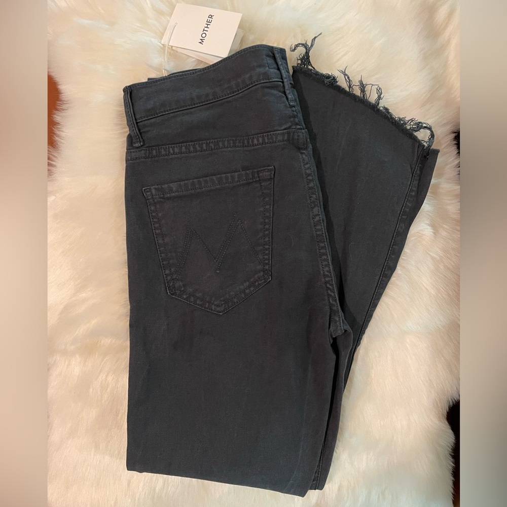 NWT MOTHER Denim Jeans Insider Crop Step Fray So Far Gone Size 27 Faded Black